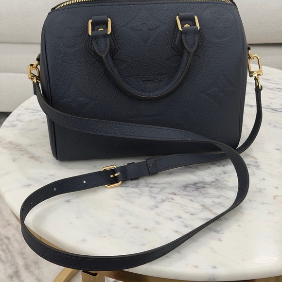 Speedy 25 Navy Blue Crossbody Bag with Gold Accents - Picture 1 of 6